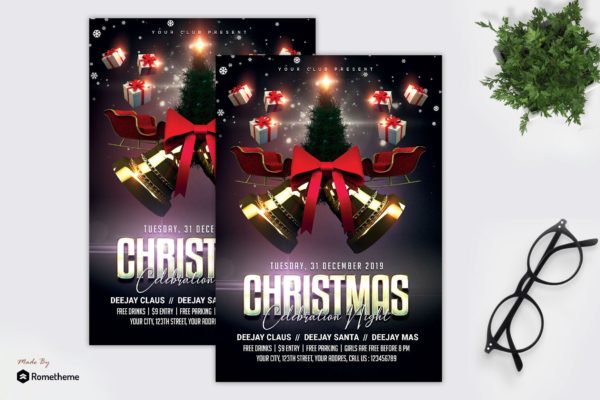 圣诞节庆祝之夜海报传单素材库精选PSD模板 Christmas Celebration Night Flyer MR