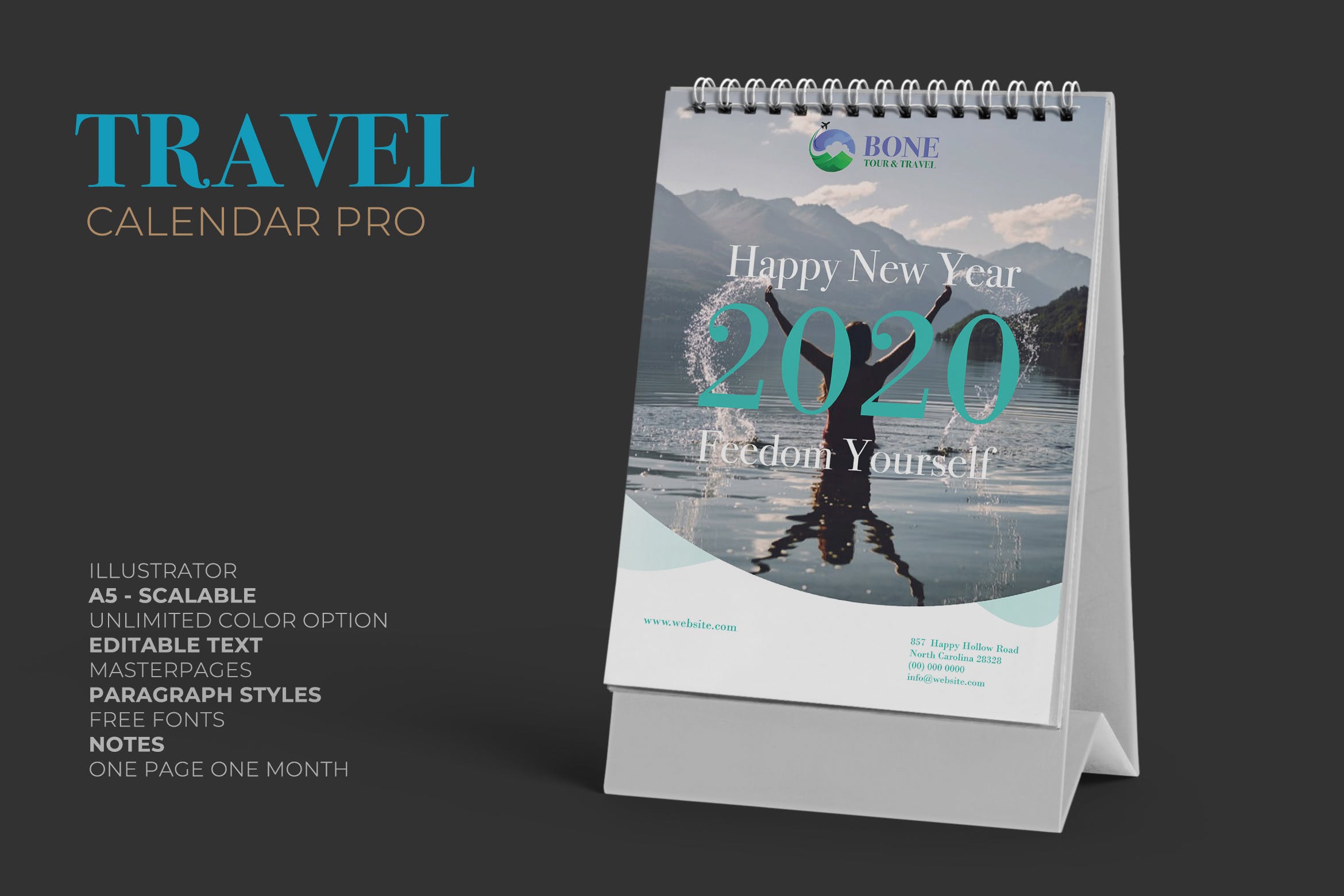 2020年旅行主题活页台历表设计模板 2020 Clean Travel Calender Pro插图
