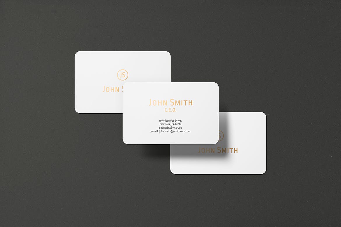 高端圆角企业名片设计图素材库精选套件 8.5×5.5 Landscape Business Card Mockup插图(6)