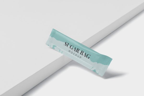 白砂糖长条包装纸袋外观设计图素材库精选 Sugar Bag Mockup – Slim Rectangle