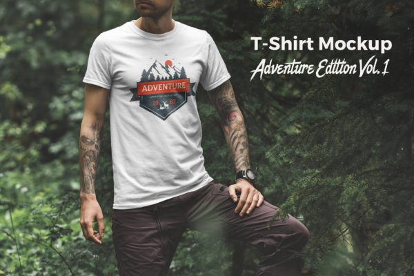 男士T恤印花设计户外场景模特上身效果样机v1 T-Shirt Mockup Adventure Edition Vol. 1
