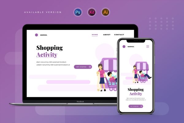 商城购物主题网站Banner&amp;着陆页设计矢量插画 Shopping Activity – Banner &amp; Landing Page
