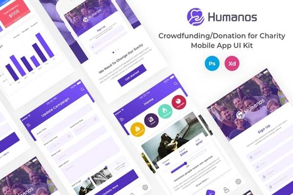 素材库下午茶：慈善机构众筹/捐赠移动App UI Kit套装 [PSD,Fig]