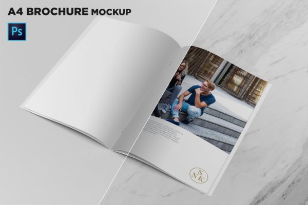 A4宣传小册子/企业画册内页排版设计效果图样机素材库精选 A4 Brochure Mockup Open Pages