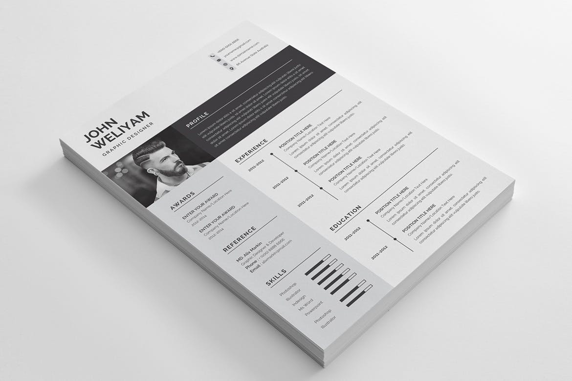 现代简约设计风格设计师电子简历模板 Modern Resume Template插图(1)