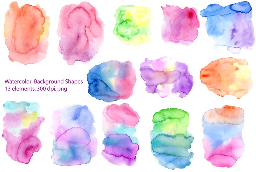 多彩水彩墨水混合背景 Watercolor Background Shape插图