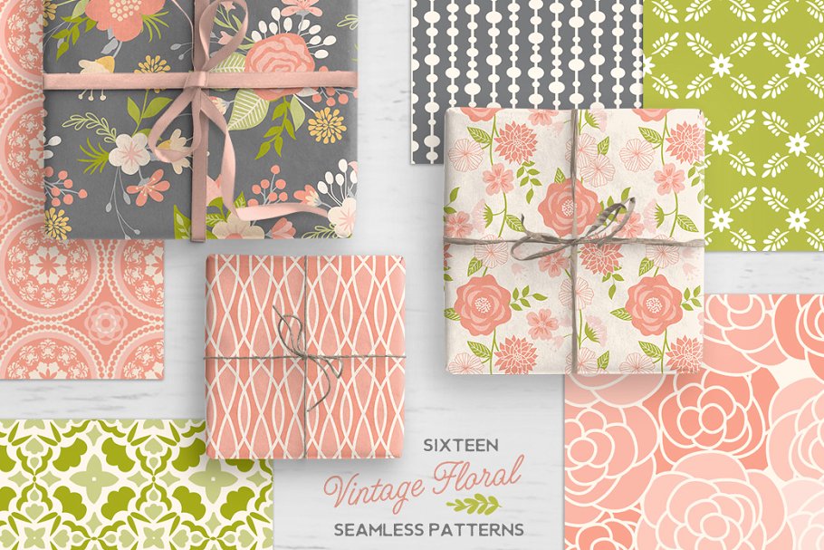 古典花卉&几何图案纹理 Vintage Floral & Geometric Patterns插图