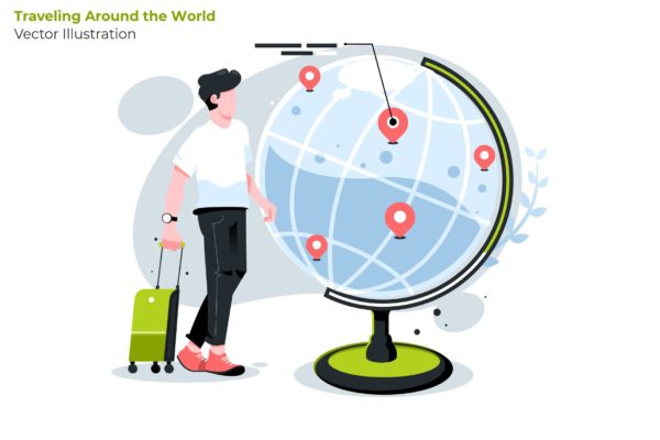 环球旅行主题矢量概念插画素材 Traveling World – Vector Illustration