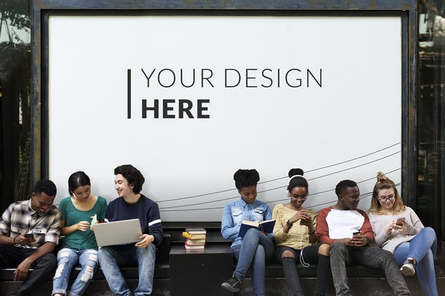 校园巨幅户外广告牌设计样机模板 People Students Togetherness Technology Mockup插图(1)