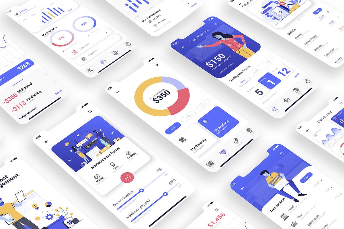 15款金融主题APP应用屏幕界面设计模板 15 Finance app Screens插图(1)