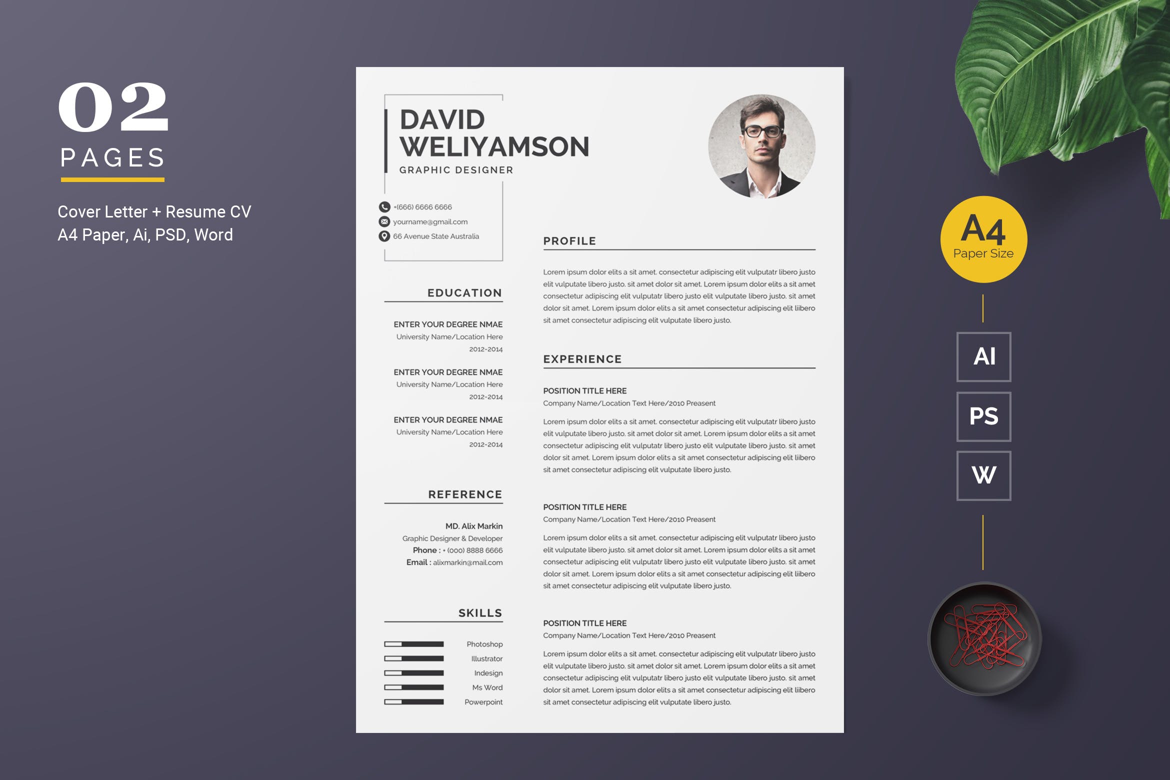 圆形大头贴照片现代简历排版设计模板 Professional and Modern CV / Resume Template插图