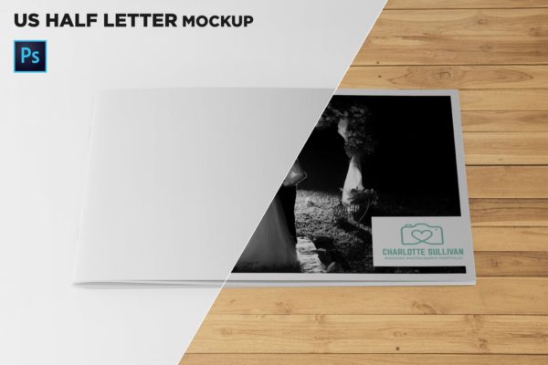 美国信纸尺寸宣传册封面印刷效果图样机素材库精选 US Half Letter Cover Brochure Mockup