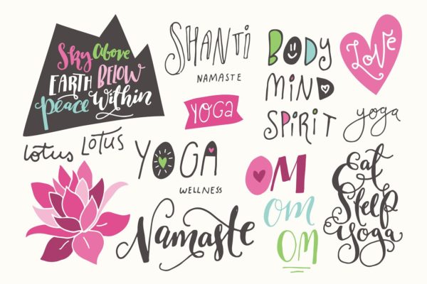 瑜伽剪切画艺术、标语&amp;笔刷素材包 Yoga Theme Clip Art &amp; Messages