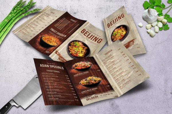 中式餐馆三折页中餐食品菜单设计模板 Chinese Trifold A4 &amp; US Letter Food Menu