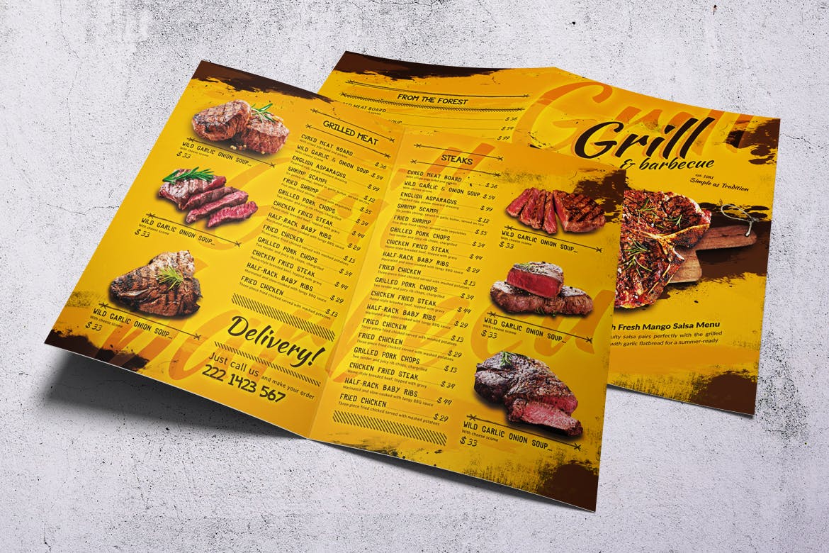 BBQ西式烧烤菜单设计模板 BBQ Vintage Food Menu Bundle插图(1)