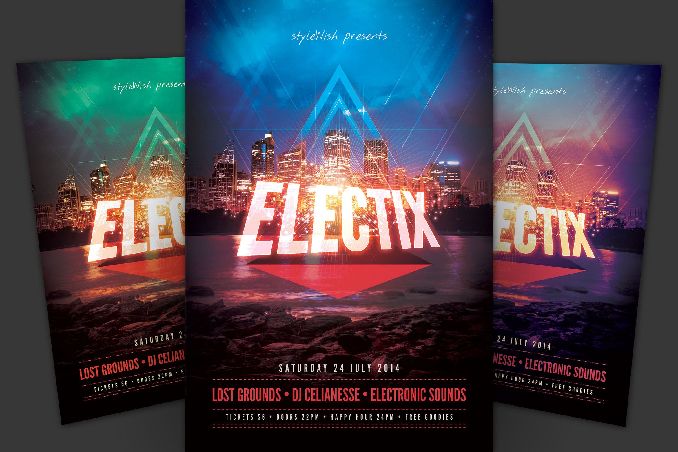 城市音乐舞蹈狂欢活动海报传单素材库精选PSD模板 Electix Flyer插图