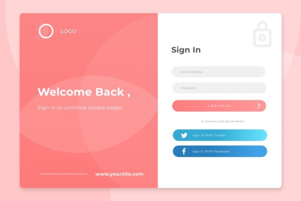网站用户社交媒体账号登陆界面UI设计v1 Login Page Screen 01
