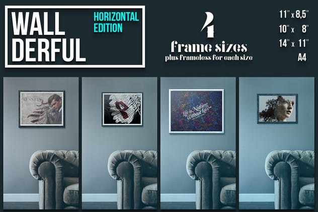 挂墙式画框广告牌样机模板 “Wallderful” – Horizontal Mockups插图(5)