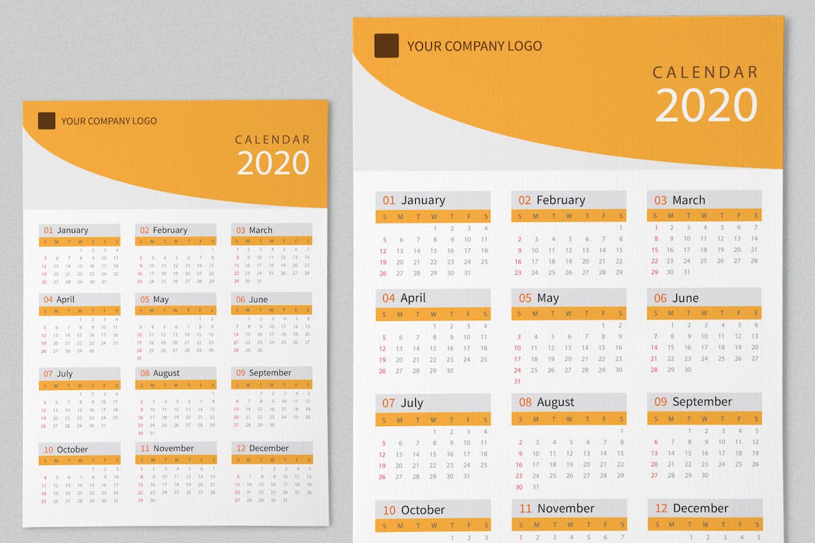 单色设计2020日历表年历设计模板 Creative Calendar Pro 2020插图(2)