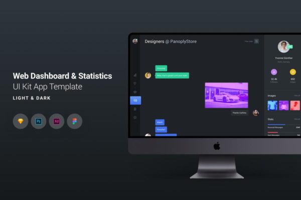 Web网站即时聊天在线客服界面设计UI套件 Web Dashboard &amp; Chat UI Kit App Template 9