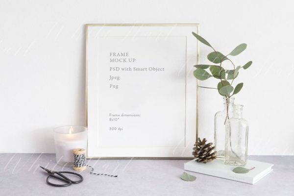 金属边框画册相框样机模板 Golden Christmas frame mock up