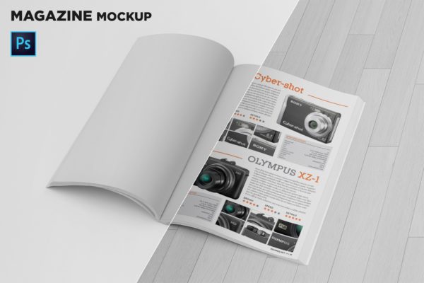 杂志内页版式设计翻页效果图样机素材库精选 Magazine Mockup Folded Page