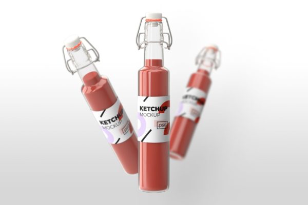 番茄酱玻璃瓶素材库精选模板 Realistic Ketchup Glass Bottle – Mockups