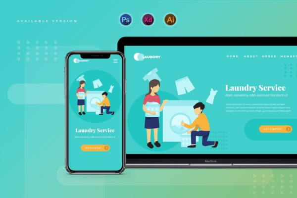 洗衣服务主题网站Banner&amp;落地页设计素材库精选 Laundry Service – Banner &amp; Landing Page