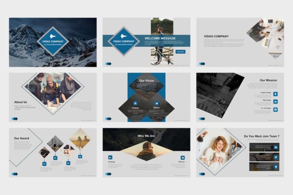 正方形图形企业宣传PPT设计模板 Vidas : Powerpoint Presentation