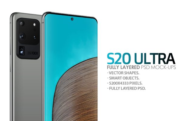 三星Galaxy S20 Ultra智能手机UI设计屏幕预览素材库精选样机 S20 Ultra Layered PSD Mockups