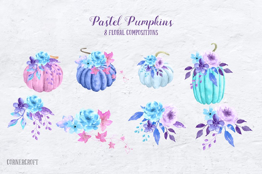 水彩彩色南瓜剪贴画 Watercolor Pastel Pumpkin Clipart插图(3)