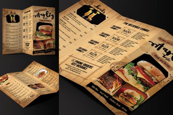 Old School设计风格咖啡店折页菜单设计模板 Cafe Menu Trifold
