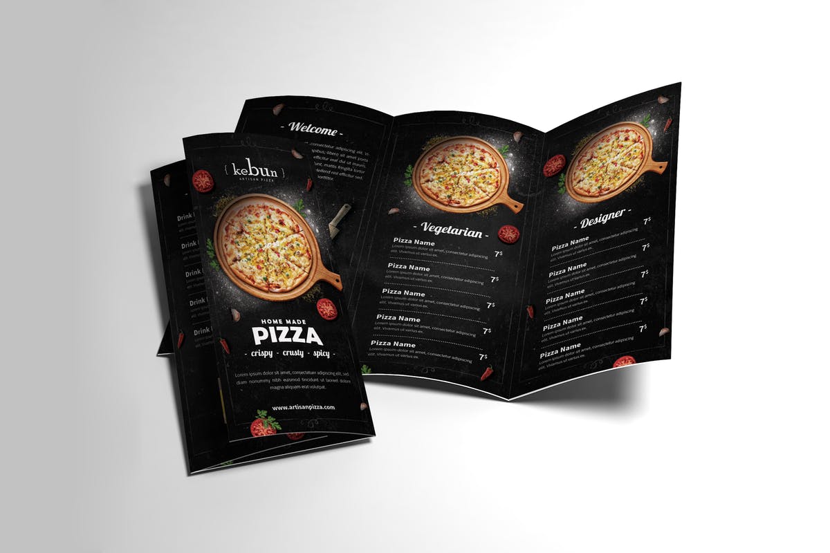 披萨餐馆三折页菜单PSD模板 Pizza Menu Trifold插图