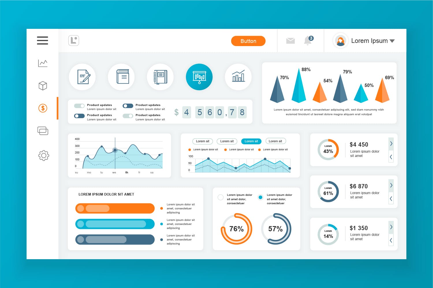 网站管理后台&数据统计系统界面UI设计素材库精选素材v5 Dashboard Admin Panel Template插图(3)