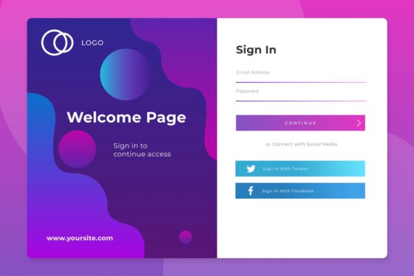 网站用户社交媒体账号登陆界面UI设计v2 Login Page Screen 02