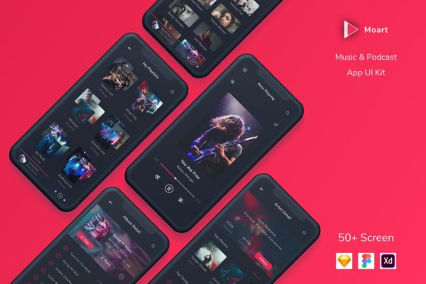 音乐和播客APP应用UI设计素材库精选套件[FIG, SKETCH, XD] Moart – Music and Podcast App UI Kit