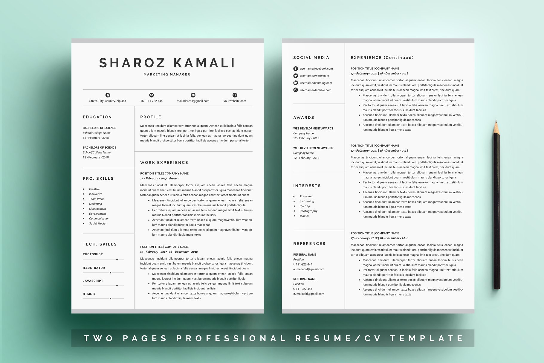 精致优雅的Word简历及求职信模板 Word Resume & Cover Letter插图(1)