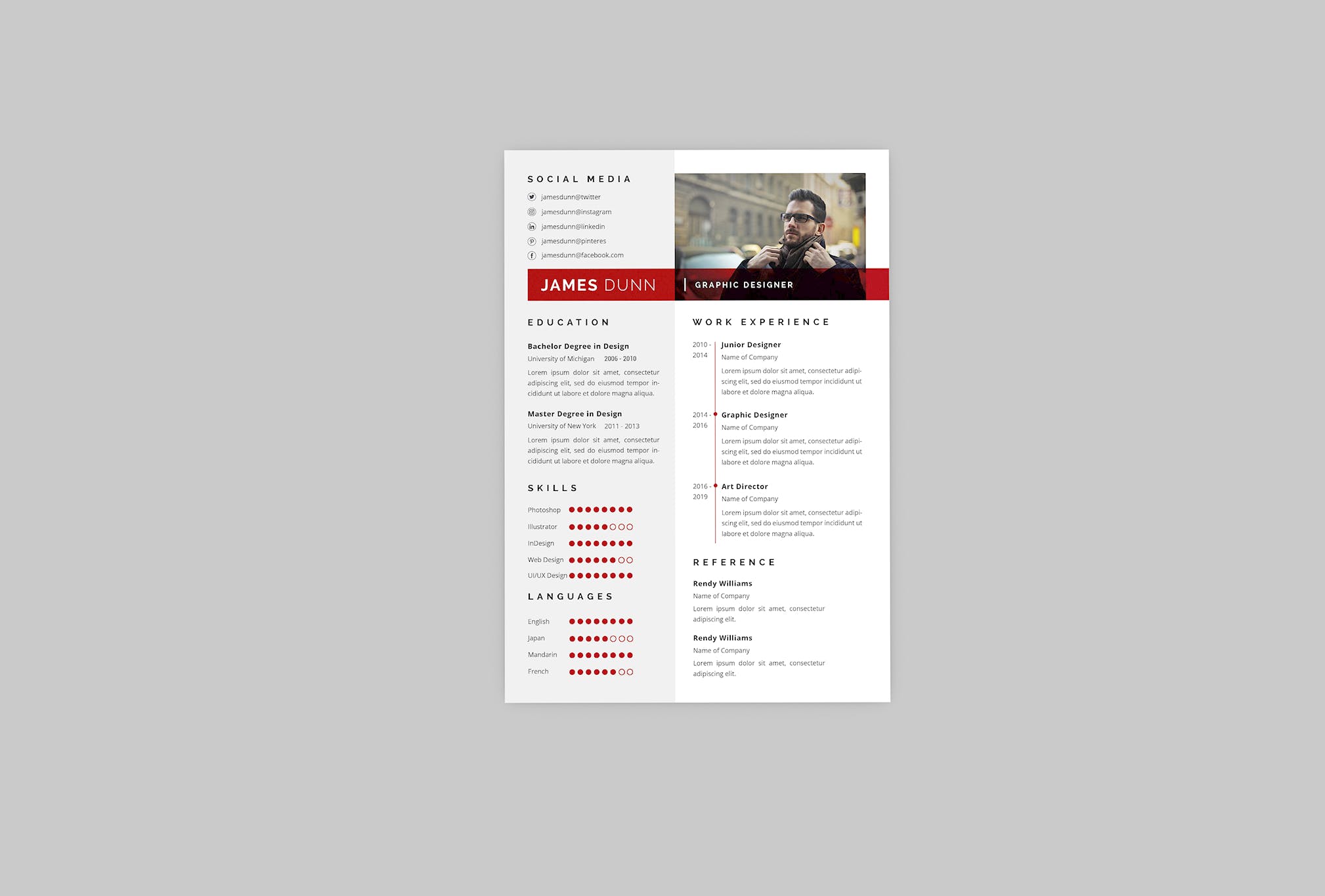 视觉设计师介绍信&素材库精选简历模板 James Graphic Resume Designer插图(2)