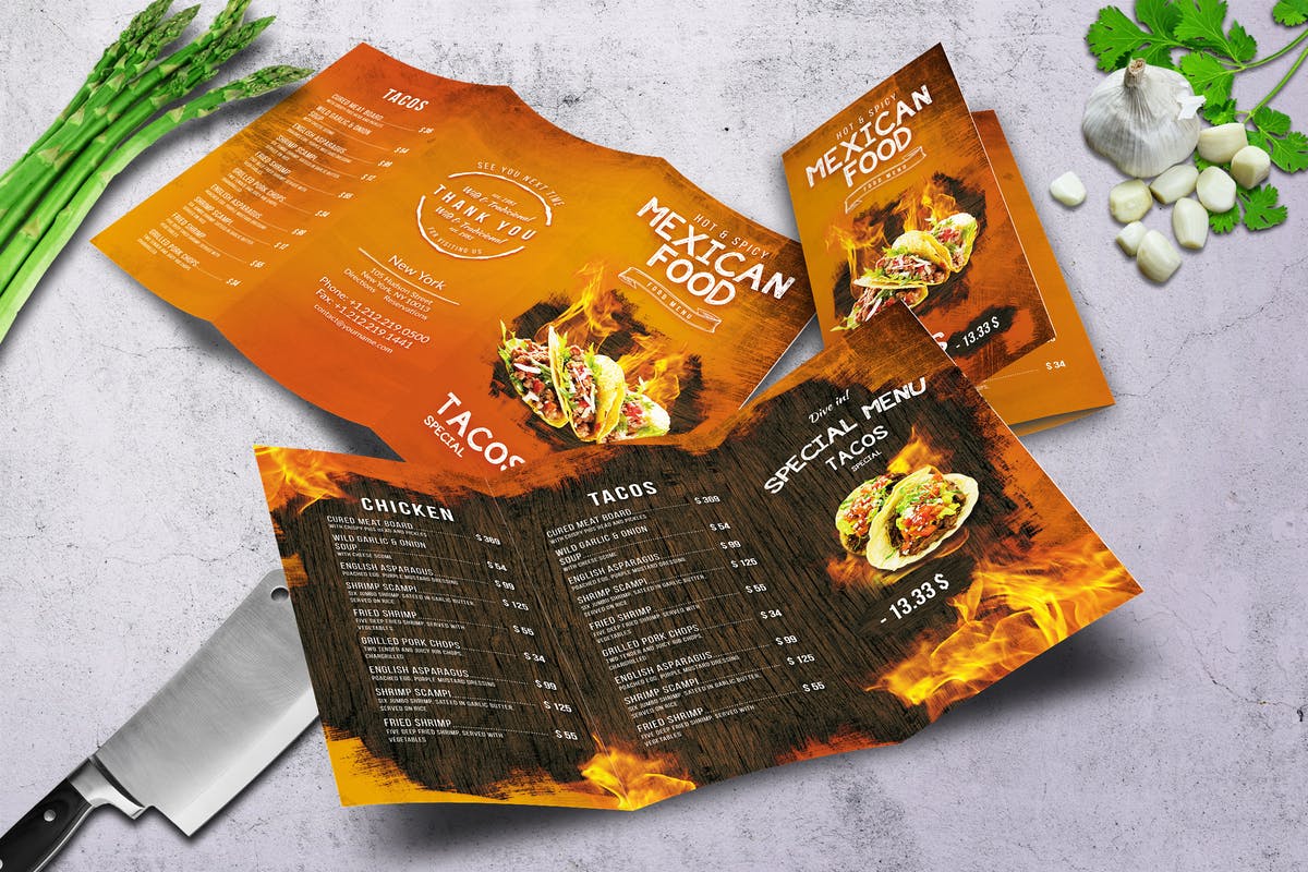 墨西哥美食三折页餐厅菜单模板 Mexican A4 US Letter Trifold Food Menu插图