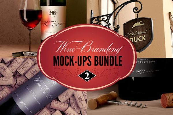西式餐馆样机合集[酒瓶、酒杯、开瓶器&amp;店招] Wine / Restaurant Mock-Ups Set