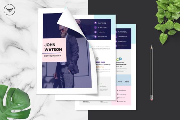 创意设计师三合一CV简历表设计木模板 Creative CV Template