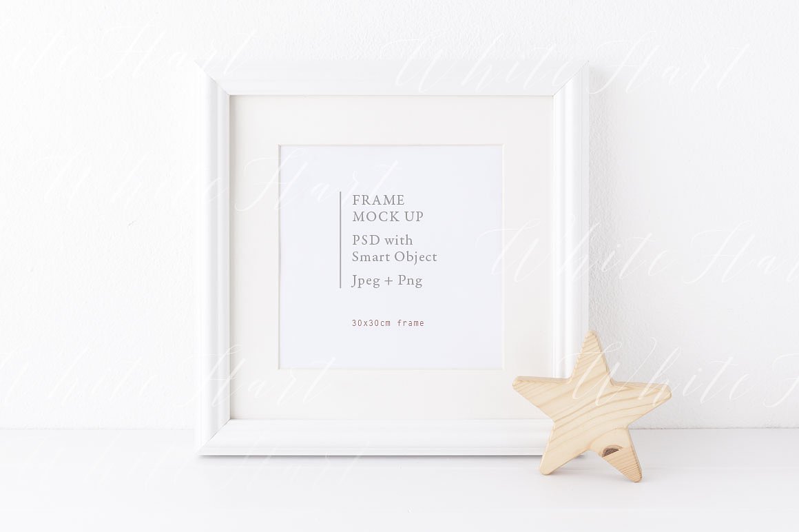 极简主义正方体画框相框样机模板 Square frame and star mock up插图