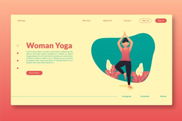 瑜伽主题网站着陆页设计素材库精选模板 Woman Yoga – Landing Page GR