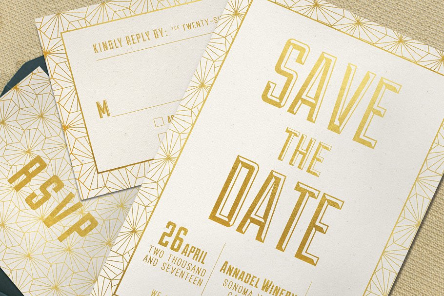 优雅几何婚礼设计物料模板套装 Elegant Geometric Wedding Suite插图(2)