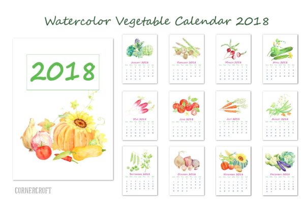 特色水彩瓜果蔬菜年历模板 Watercolor Vegetable Calendar