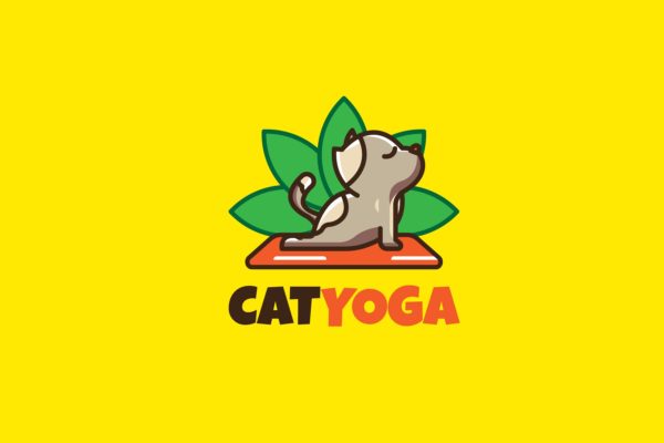 瑜伽猫咪卡通形象瑜伽品牌Logo设计素材库精选模板 CAT YOGA – Mascot &amp; Esport Logo