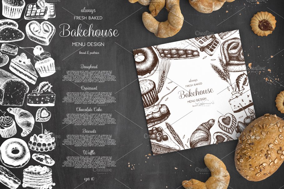 面包店菜单矢量图形 Bakery Menu Vector Design插图(2)