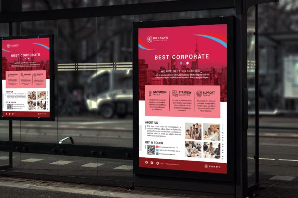 创意企业户外灯箱广告海报PSD素材素材库精选模板 Burnavo – Creative Corporate Poster HR