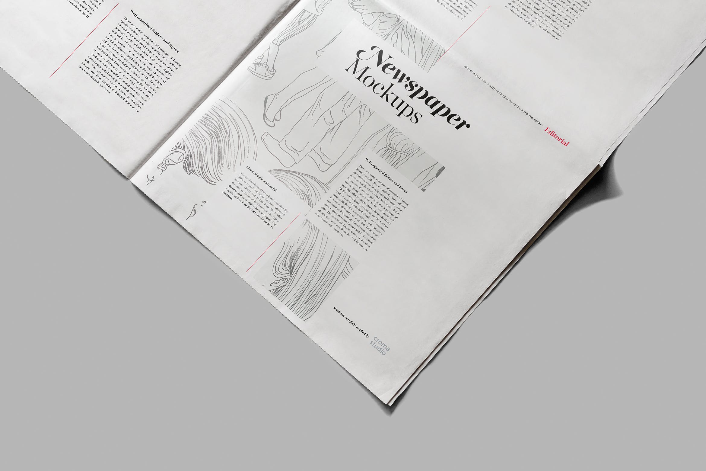新闻报纸排版印刷局部效果图样机 Newspaper Mockups插图