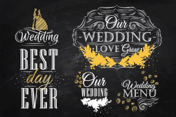 婚礼活动粉笔字祝语插画 Wedding lettering